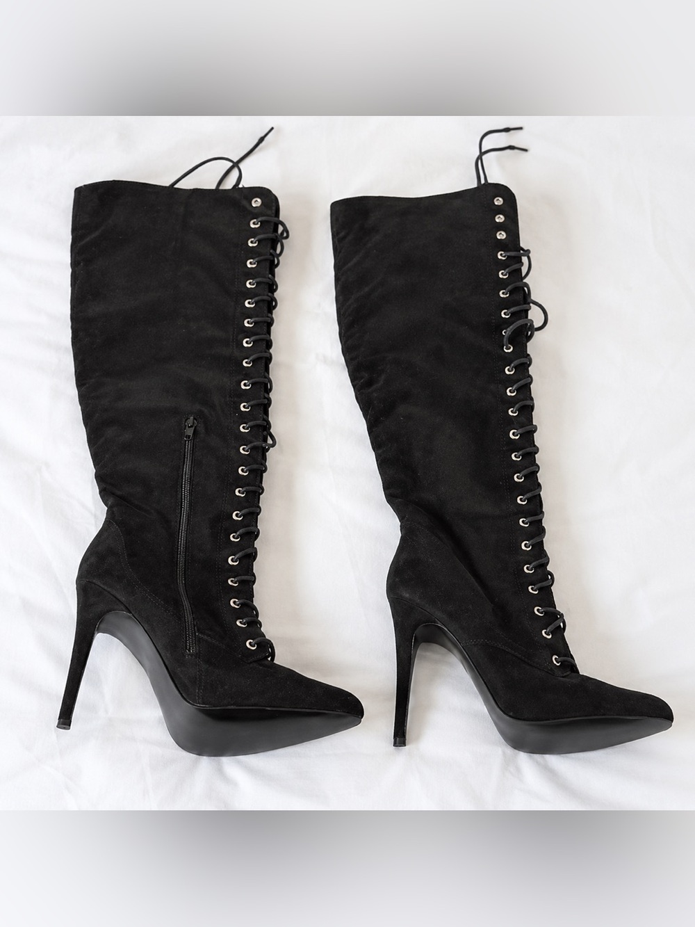 JustFab Black Over Knee Lace Up Stiletto Boots Women’s Size 8.5